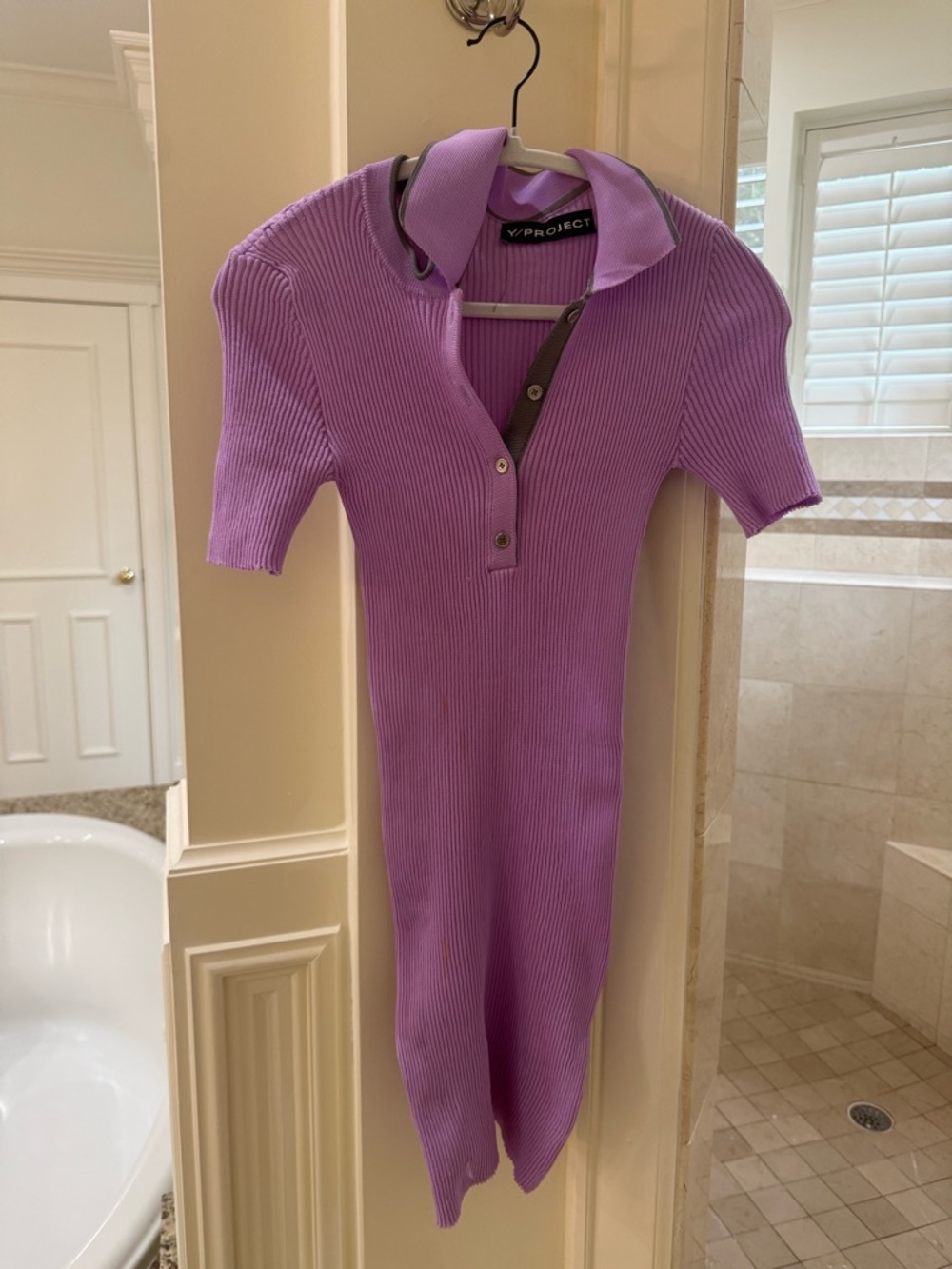 Y/Project Lilac Ribbed Polo Dress with Grey Trim